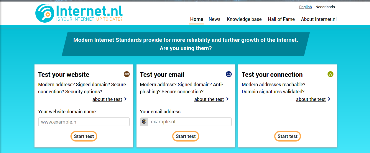 Welcome page to start DNSSEC test