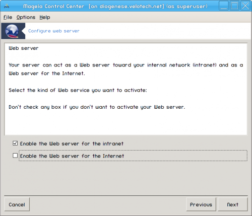Choose intranet or Internet